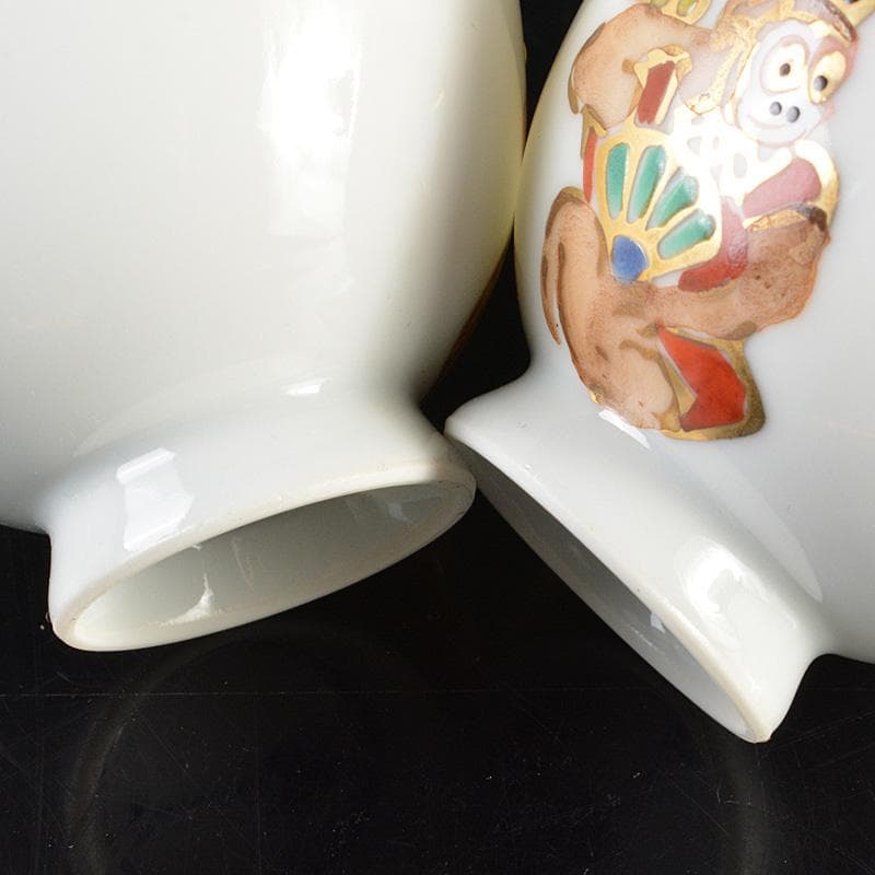 京焼　平安　三世　輝山造　色絵金彩　猿図煎茶碗　6客　共箱　M　R6080