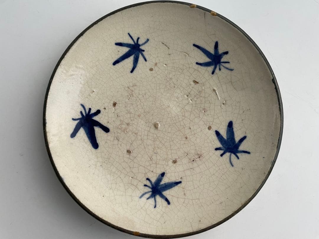 骨董　アンティーク　瀬戸　七寸皿　絵瀬戸　紅葉文様　石皿