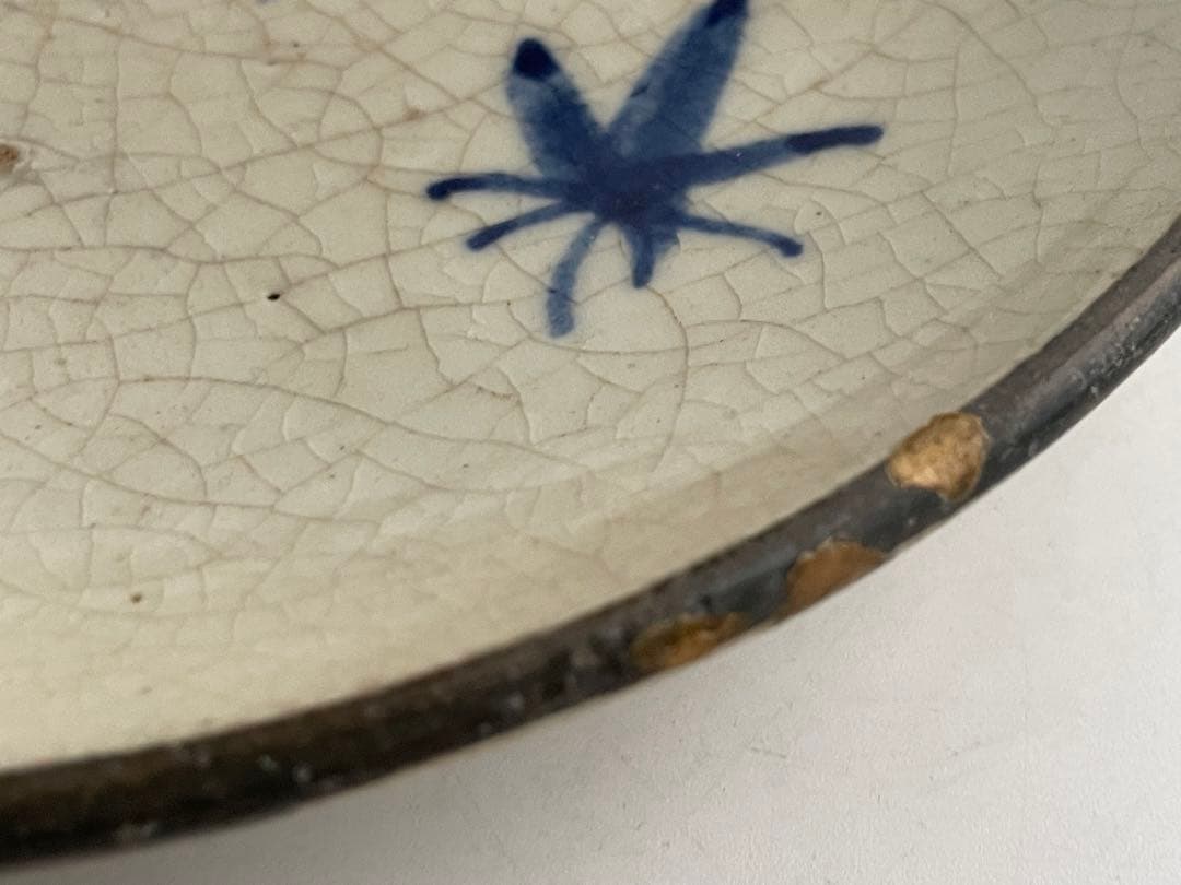 骨董　アンティーク　瀬戸　七寸皿　絵瀬戸　紅葉文様　石皿
