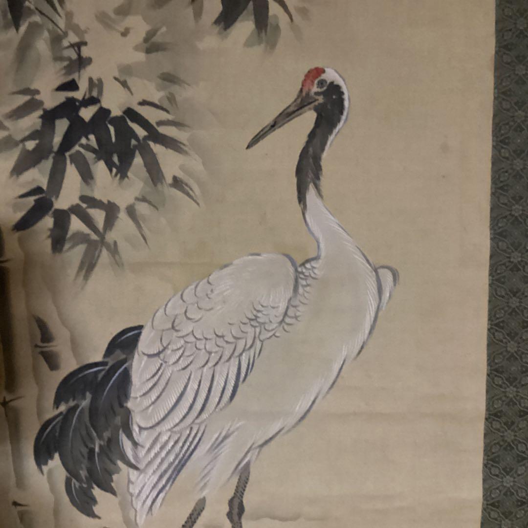 O-27 鶴と松竹梅の水墨画 掛軸 双幅　210cm