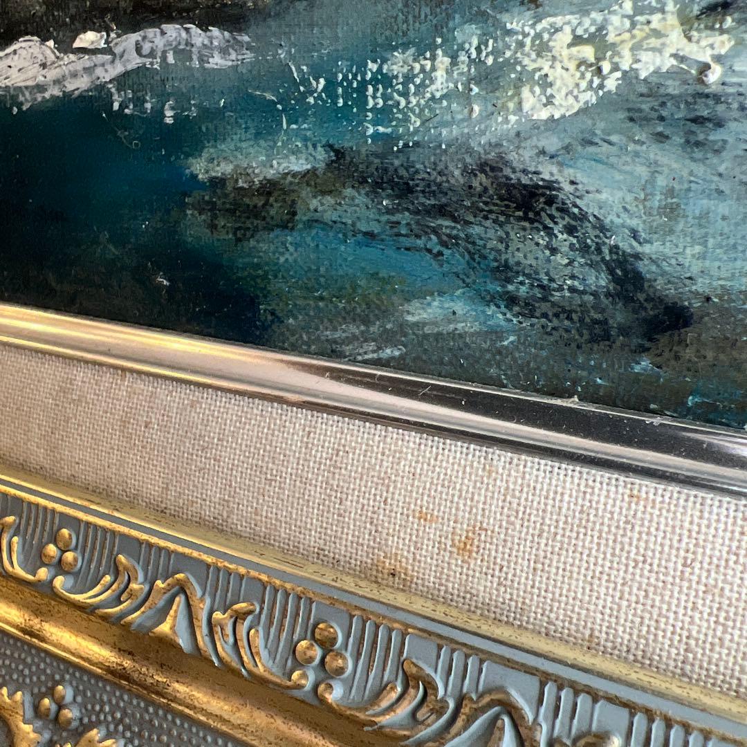 k203 額装絵画 春うららかな桜を臨むすだれ滝の風景 油彩画 エレガントな額縁