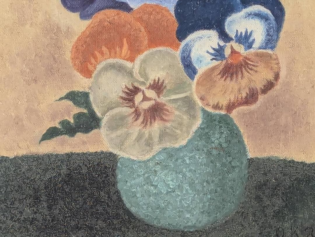 【模写】絵画　岡鹿之助　油彩3号　パンジー　静謐な花の美しさ　品な色調　W39