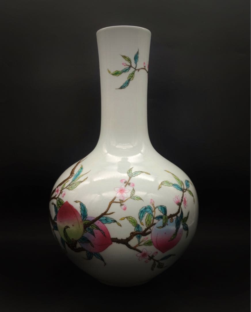 中國美術 古玩 桃紋天球瓶 花瓶 花入 花器