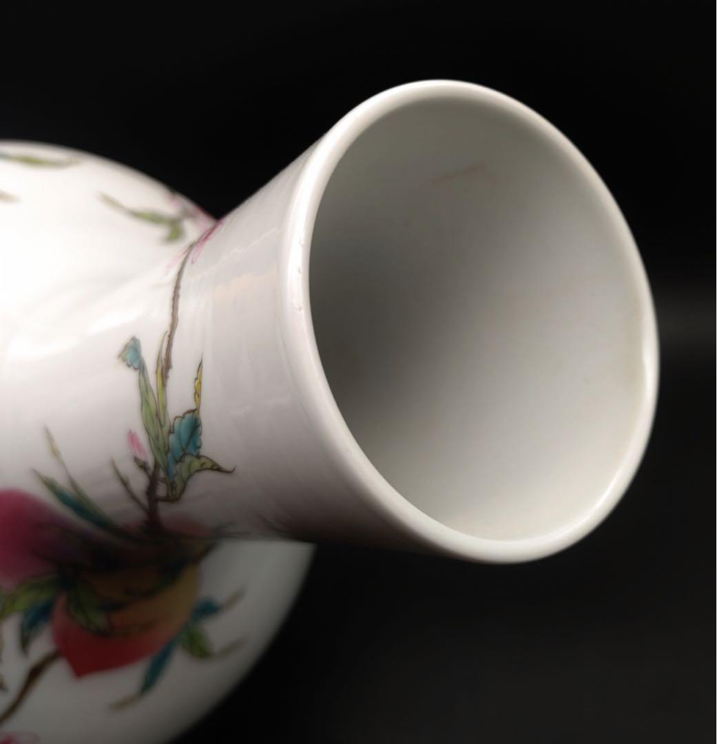 中國美術 古玩 桃紋天球瓶 花瓶 花入 花器