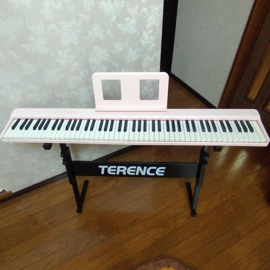 電子ピアノ 88鍵盤 折り畳み式 キーボード スタンド ペタル付き ピンク