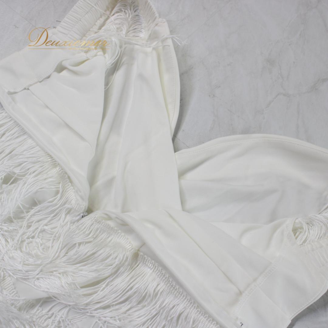 【美品 社交ダンス衣装】ワンピース ドレス ラテン 白 ホワイト フリンジ 無地