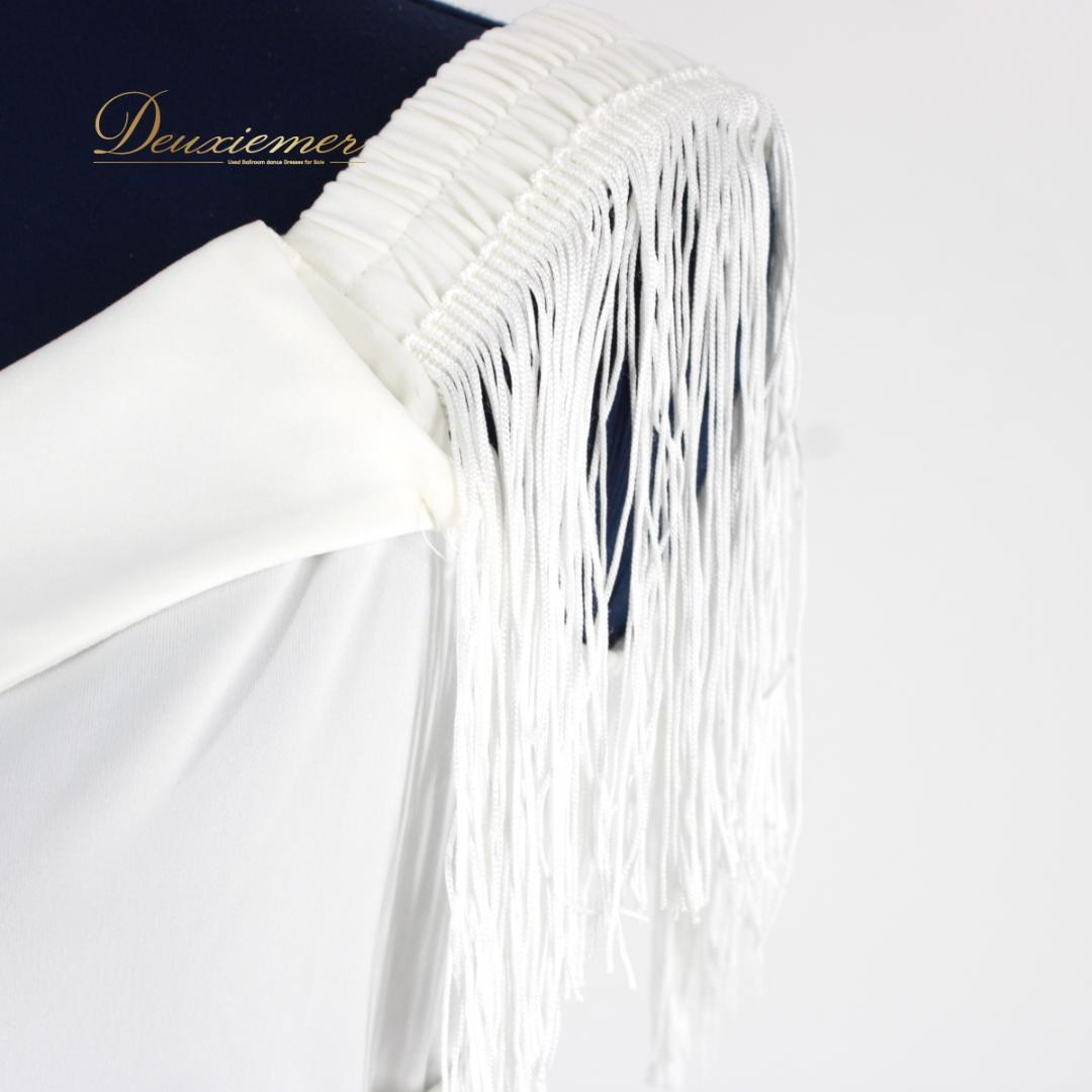 【美品 社交ダンス衣装】ワンピース ドレス ラテン 白 ホワイト フリンジ 無地