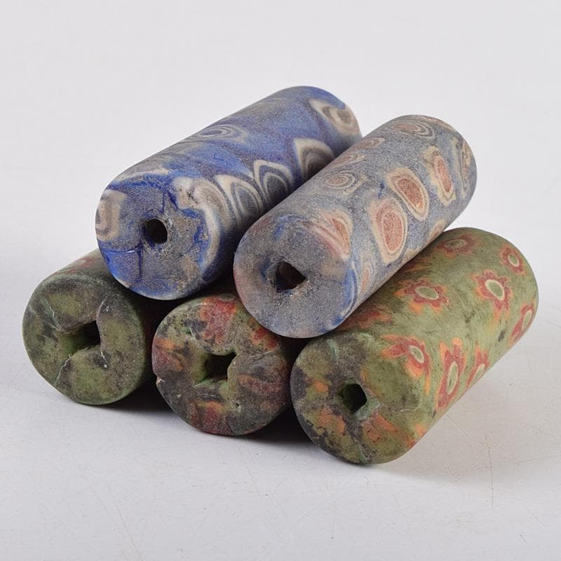 中国　古代ガラス　翡翠瑪瑙など　とんぼ玉　10点まとめて　M　R9227