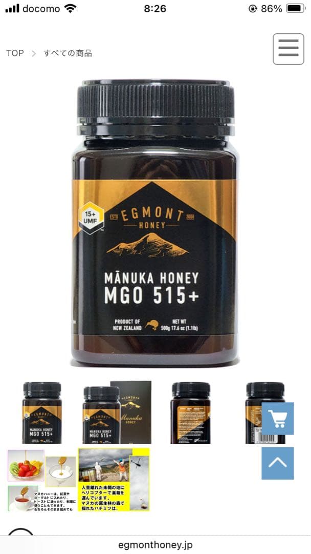 ✳︎Egmont Manuka Honey✳︎MGO515+ 250g×2