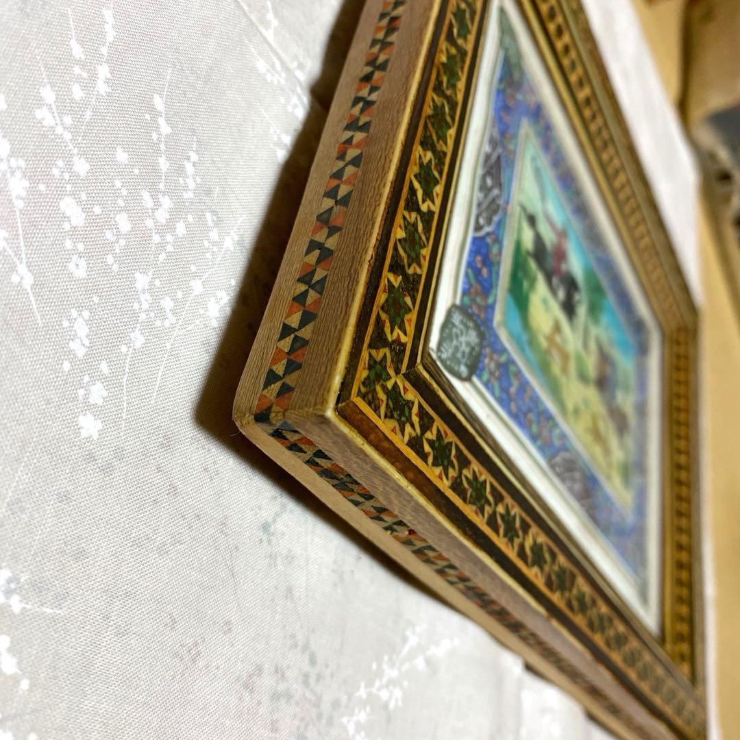 ペルシャ（イラン）ミニアチュール（細密画） ハータムカーリー（寄木細工）額縁入り