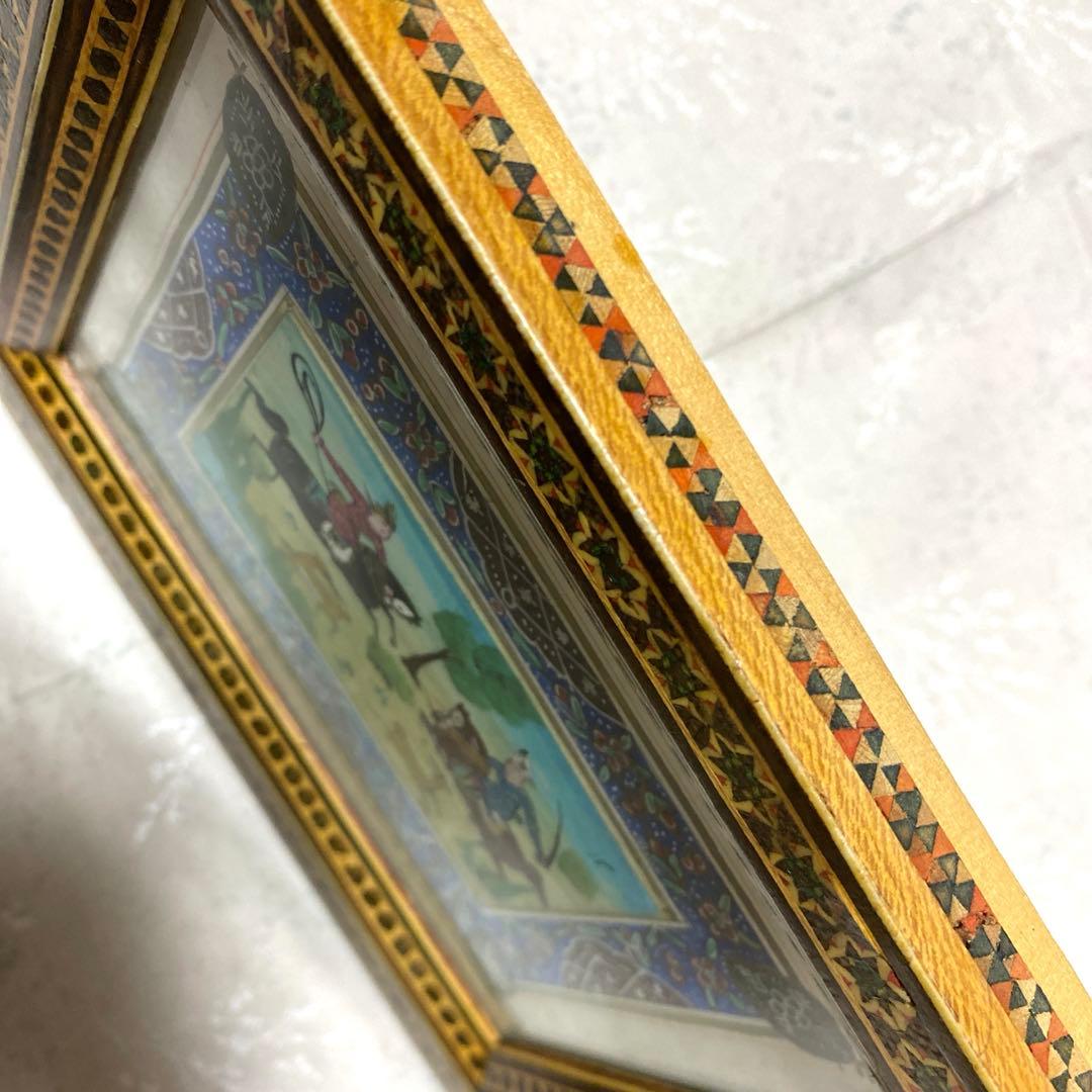 ペルシャ（イラン）ミニアチュール（細密画） ハータムカーリー（寄木細工）額縁入り