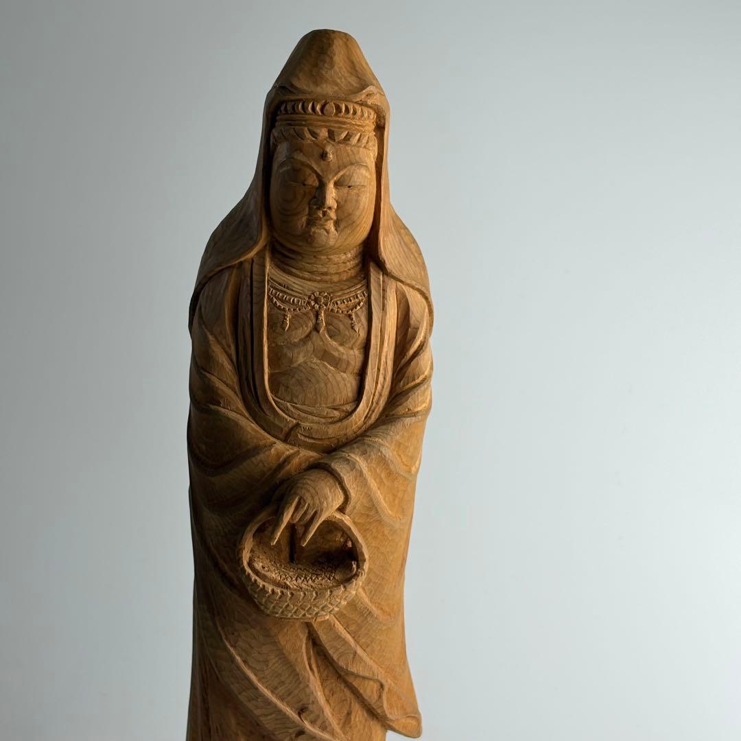 都竹峰仙 木彫 魚藍観音立像 共箱 飛騨高山 仏像 仏教美術