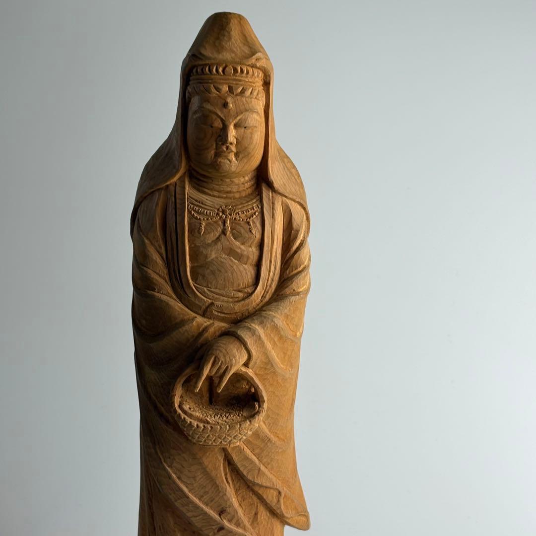 都竹峰仙 木彫 魚藍観音立像 共箱 飛騨高山 仏像 仏教美術