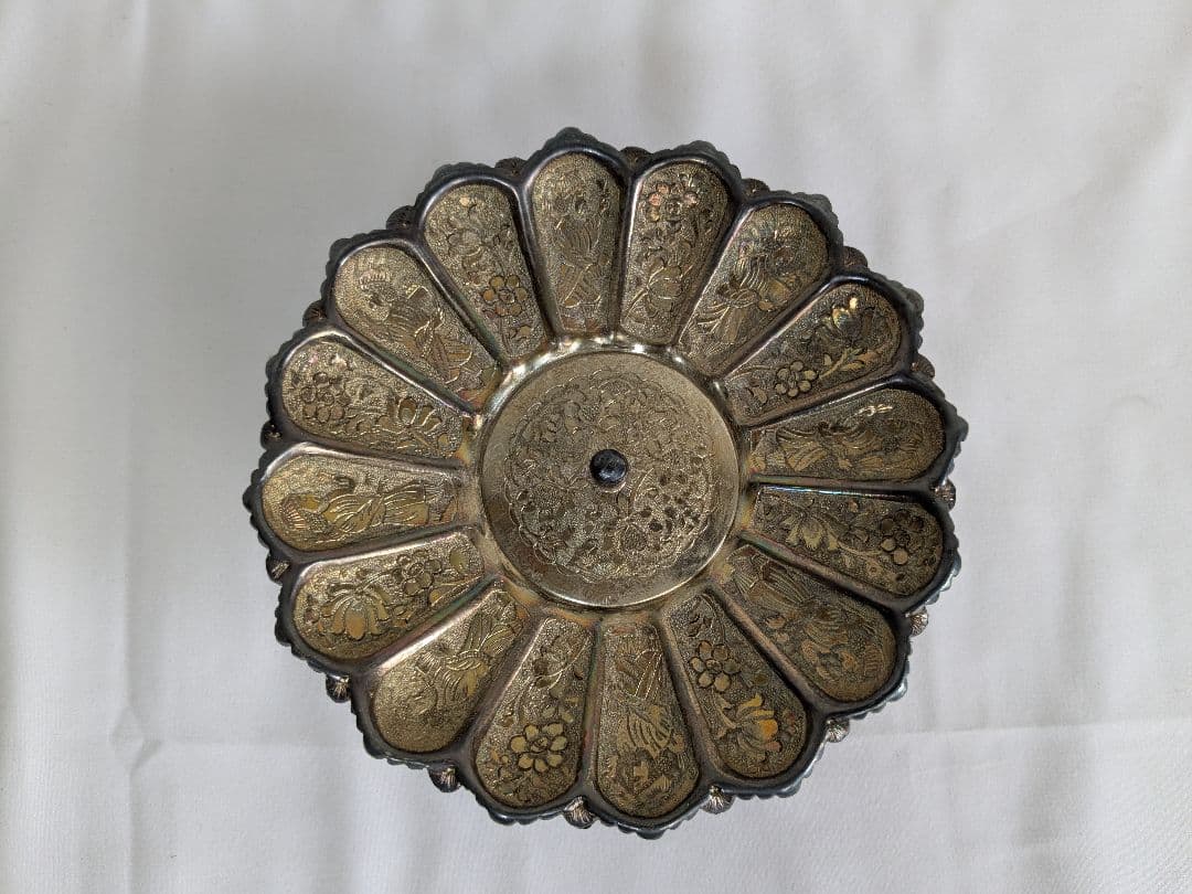 アンティーク ロシア製シルバー コンポート皿 花型 装飾皿 工芸品 小物入れ