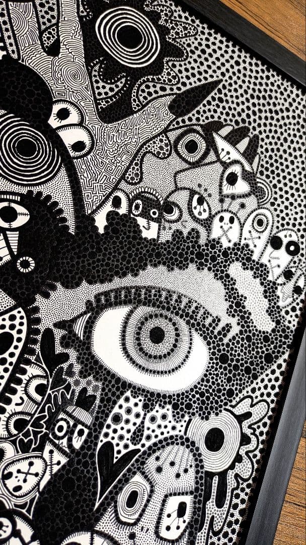 A3額付き　アート　オリジナルアート　絵画　原画　アクリル画　ペン画　インテリア