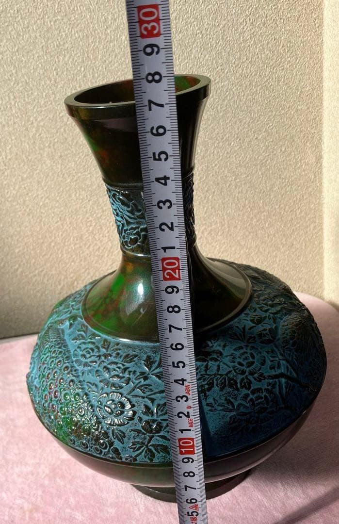 【美品】　花瓶　伝統美術工芸品　花瓶晴峰型 寿孔雀、“ 瑞峰印 ”