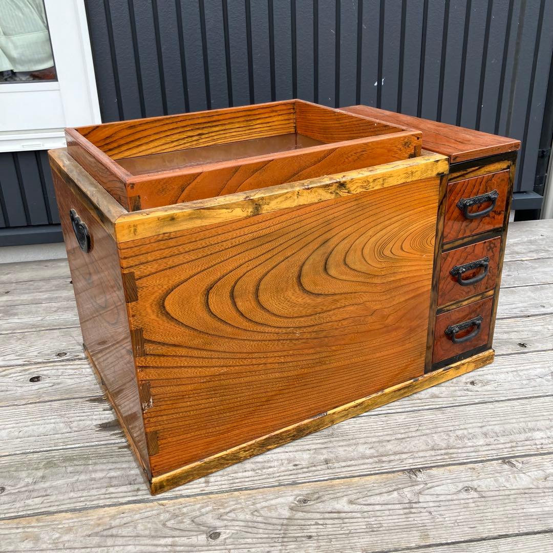 昭和レトロ 木製 3杯 引き出し収納付き 長火鉢 囲炉裏 古民家 古民具 レトロ