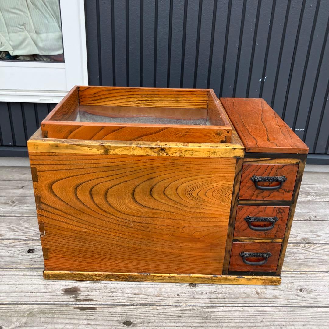 昭和レトロ 木製 3杯 引き出し収納付き 長火鉢 囲炉裏 古民家 古民具 レトロ