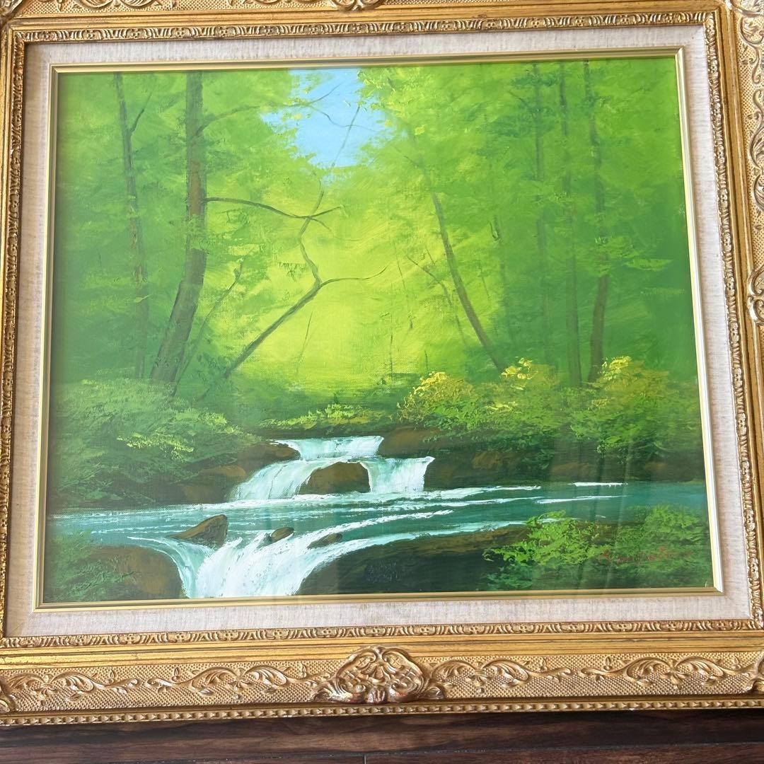 永田金吾「奥入瀬」油彩 F10 額装 中部一線美術会会員 油絵 油画 J
