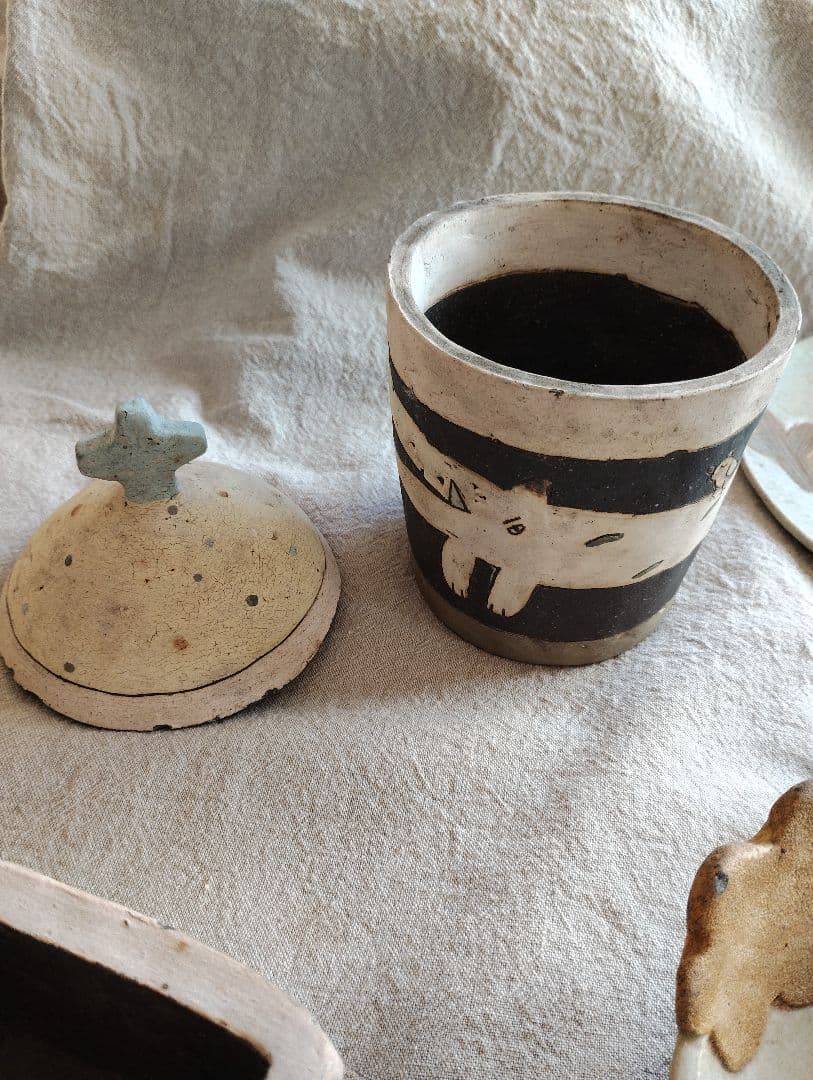 長田恵　ミニ植木鉢　蓋もの　セット