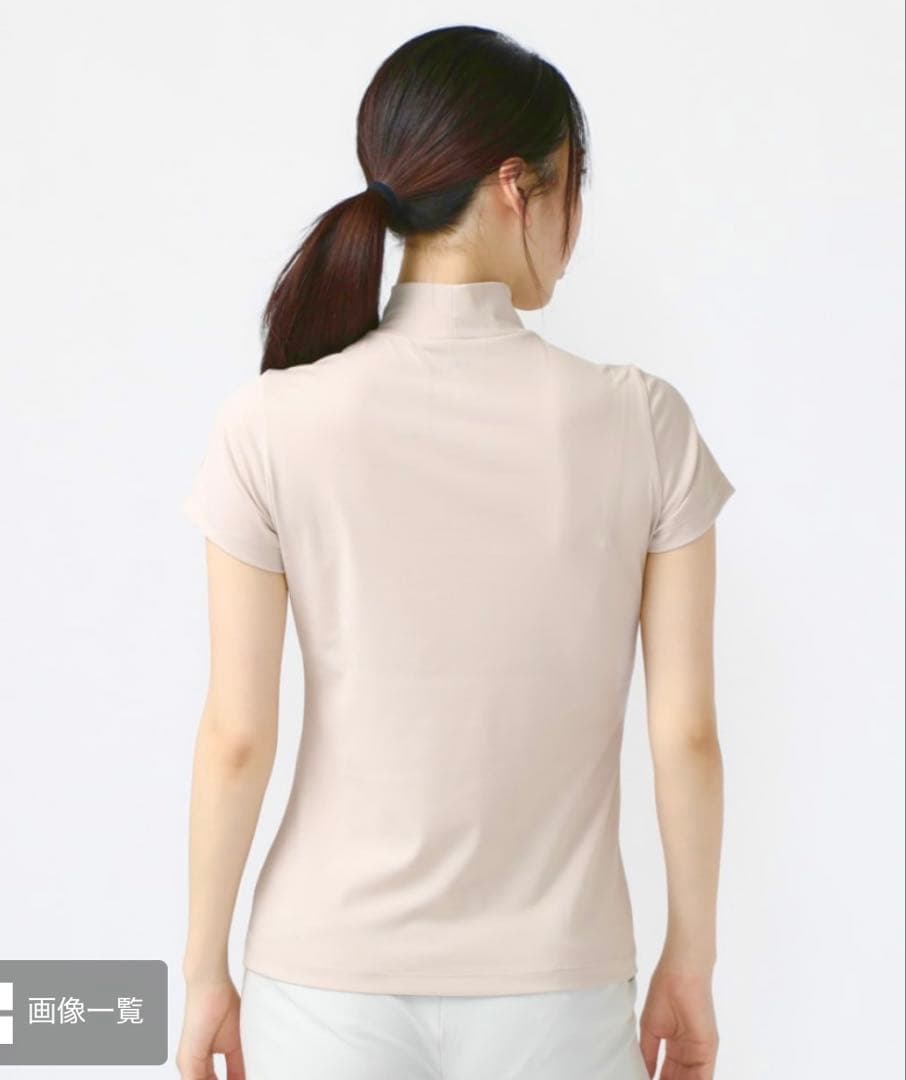 ◽️DESCENTE GOLF モックネック半袖シャツ ピンクベージュ　S