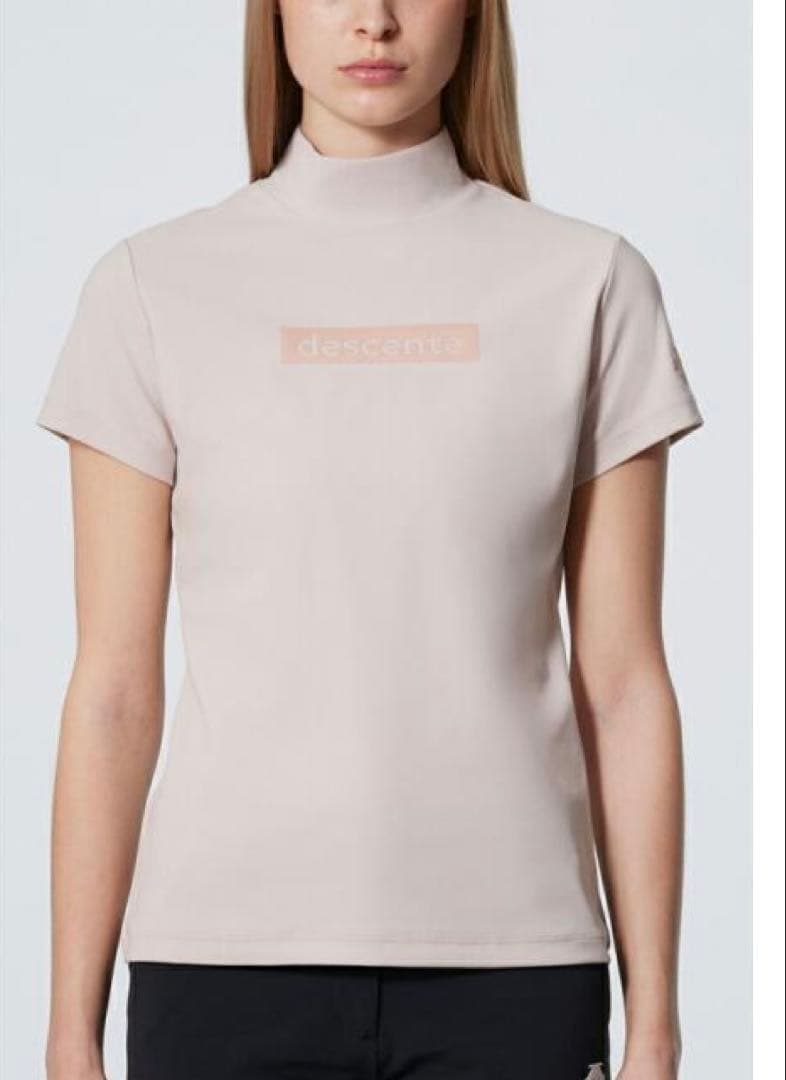 ◽️DESCENTE GOLF モックネック半袖シャツ ピンクベージュ　S