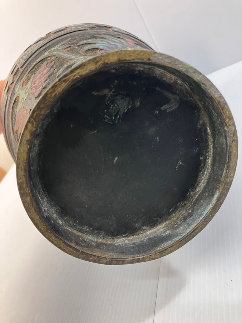 中国古美術　七宝焼壺　花瓶　古銅製　アンティーク　骨董品