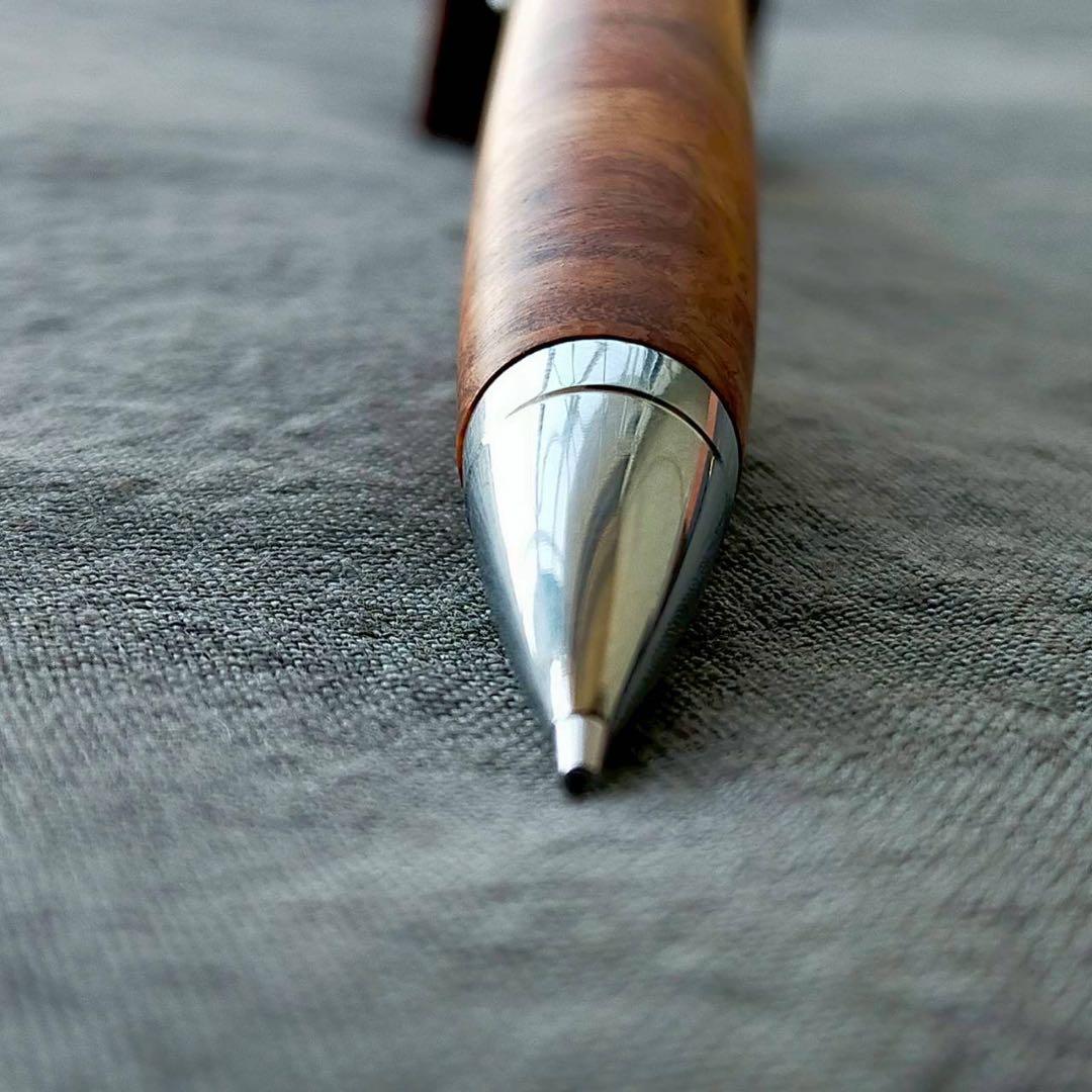 特上花梨瘤　ハンドメイド　木軸シャープペン　0.5mm　天然木　シルバー