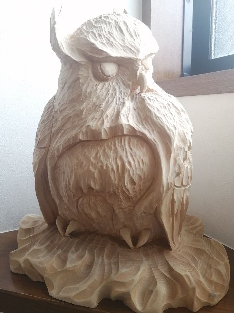 蝦夷縞梟 エゾシマ フクロウ 一刀彫 木彫