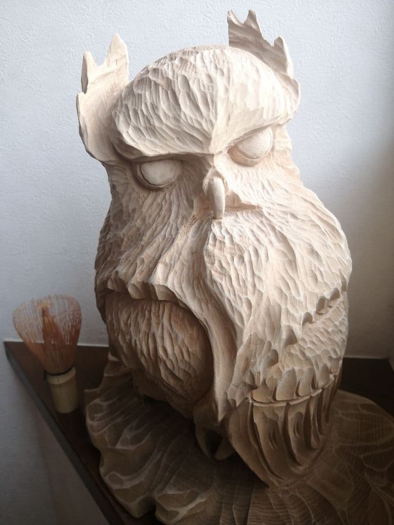 蝦夷縞梟 エゾシマ フクロウ 一刀彫 木彫