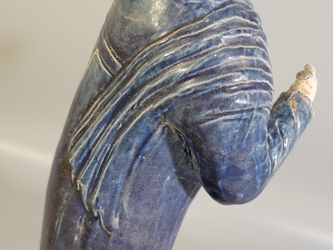 DT360 中国美術 青釉 女人 俑 置物