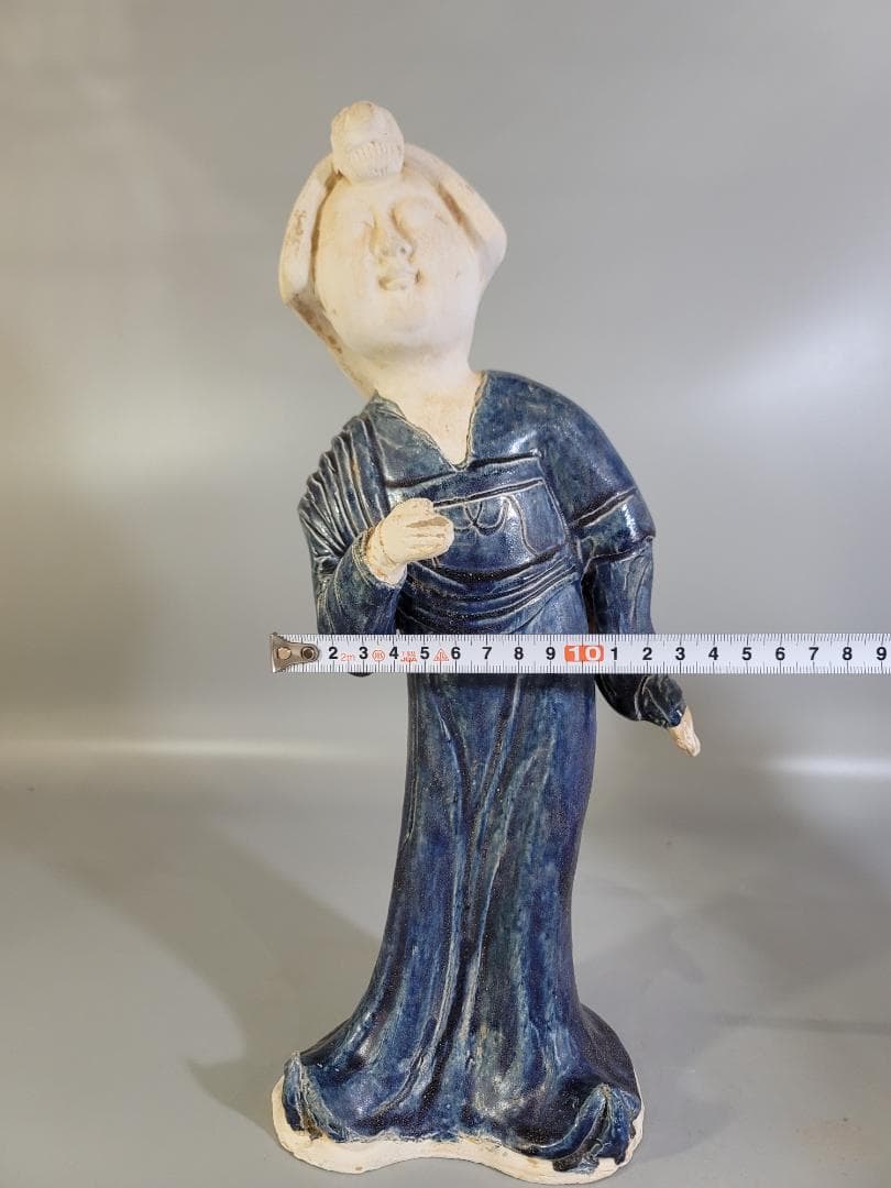 DT360 中国美術 青釉 女人 俑 置物