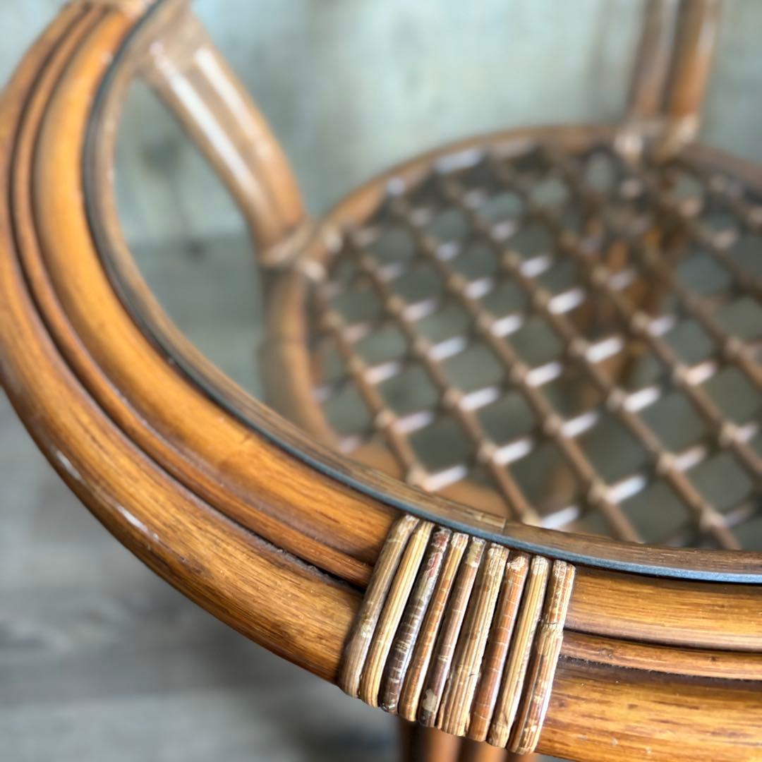 kazama ヴィンテージラタン　ラウンドテーブル & チェア　ラウンジセット