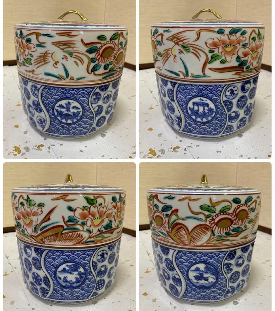 【茶道具】曽根幸風造　染付祥瑞捻彫水指（共箱）　○