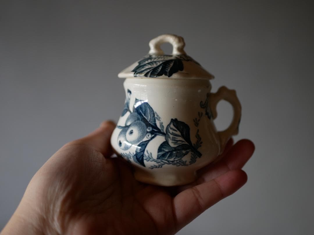 クレイユモントロー　クリームポット6個＋専用皿のフルセット　フランスアンティーク