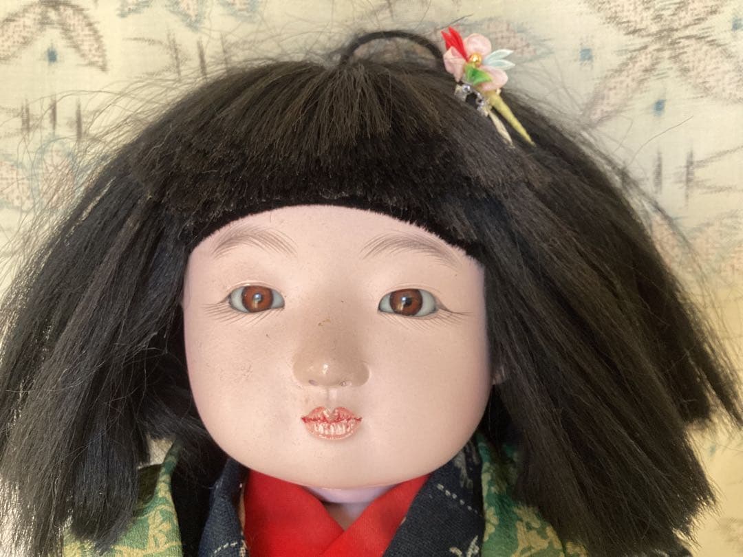 市松人形 竹取物語　松菊　抱き人形　ビスクドール　アンティークドール約45cm