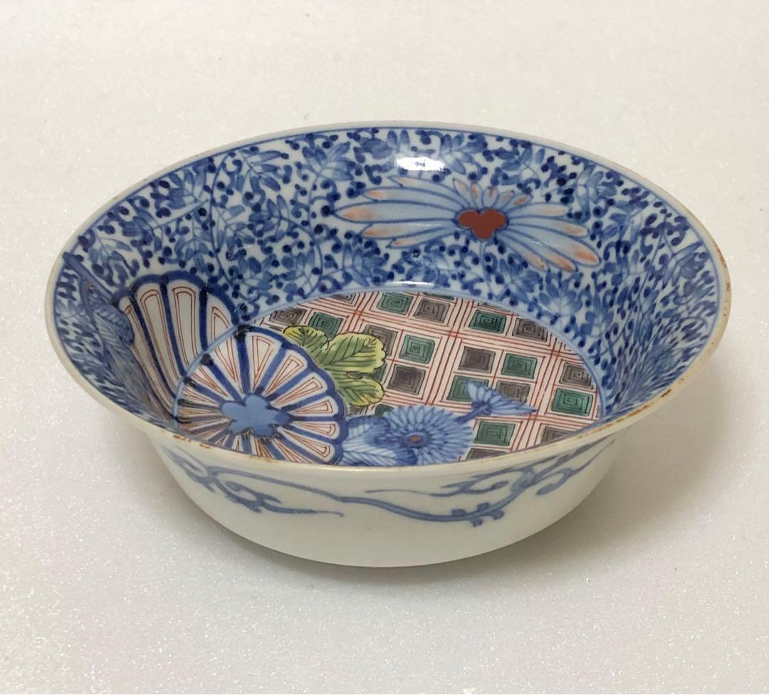 本日のみ最安値 江戸中期 古伊万里 元禄期 渦福 色絵菊花牡丹唐草文 中鉢