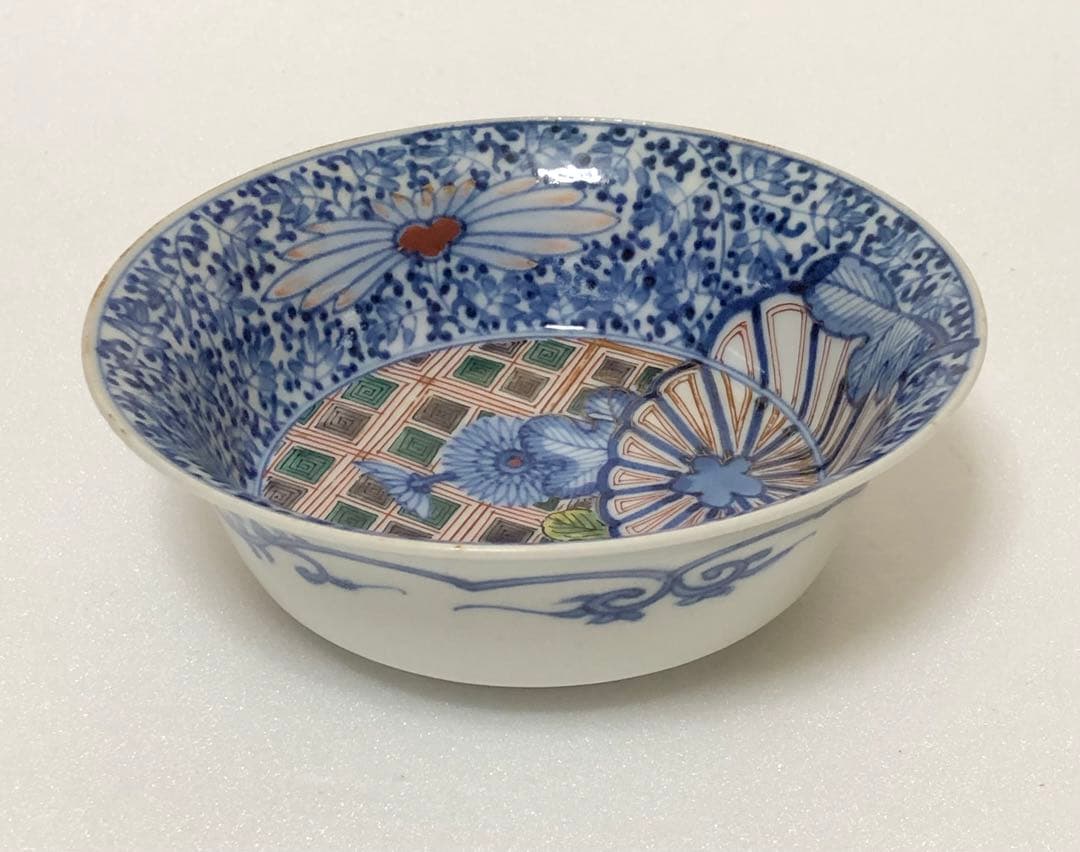 本日のみ最安値 江戸中期 古伊万里 元禄期 渦福 色絵菊花牡丹唐草文 中鉢