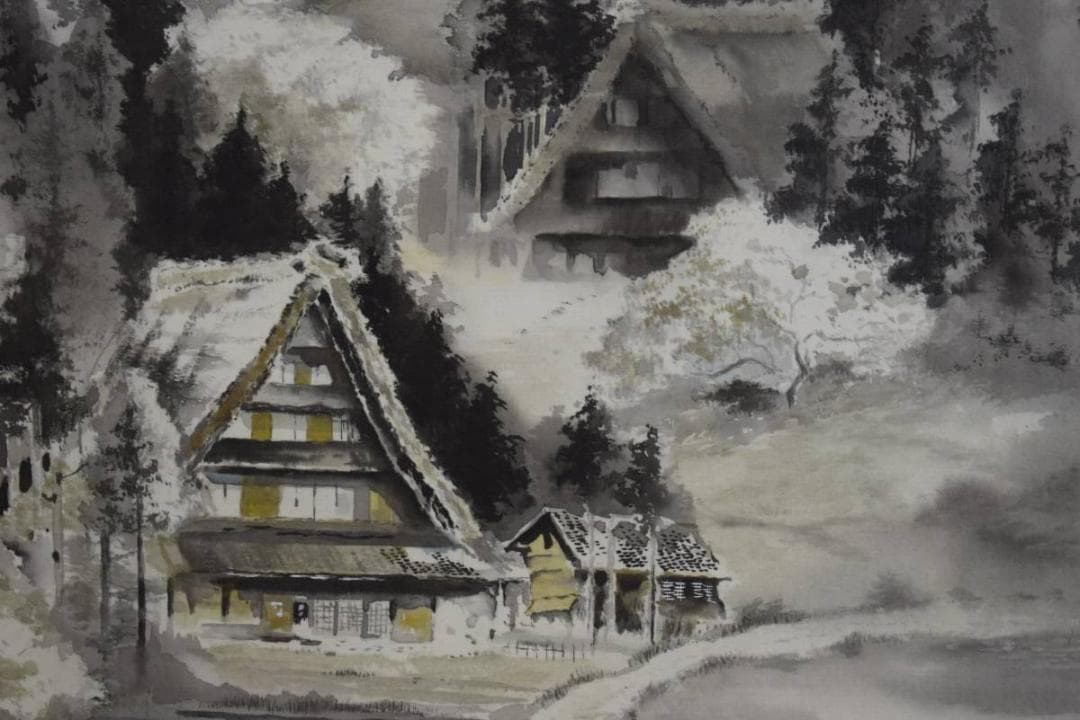 真作/飯尾剛史/飛弾路図/絹表装/桐共箱太巻二重箱付/布袋屋掛軸HE-588