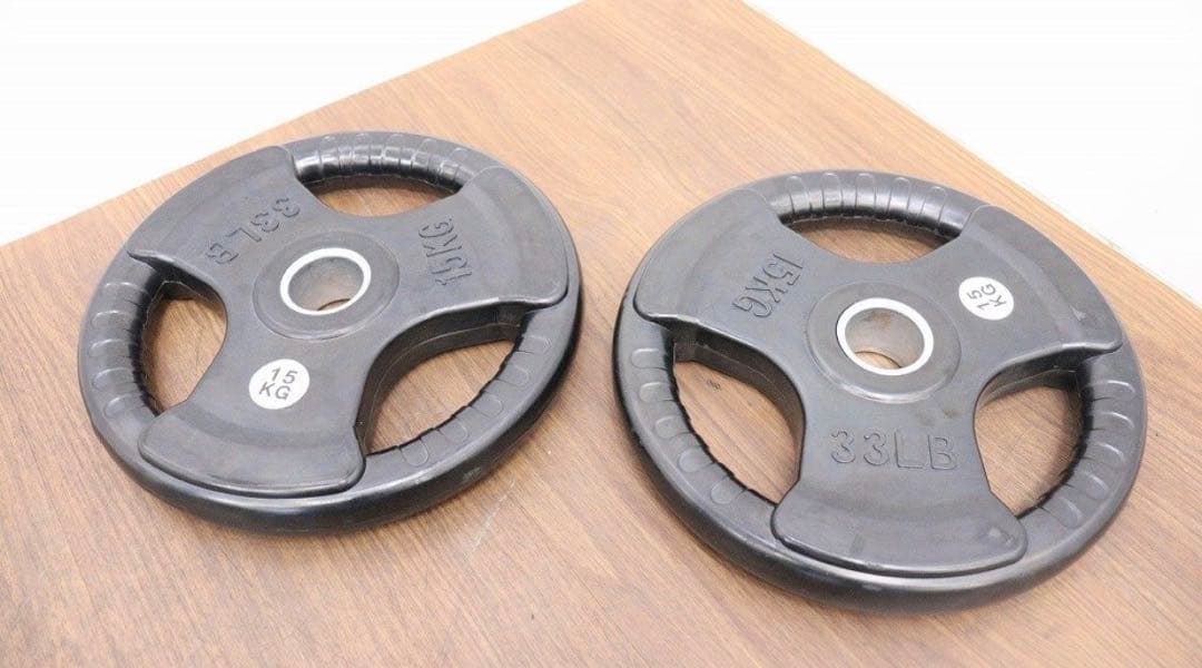 オリンピックプレー 15kg×2枚 計30kg 径50mm ラバーダンベル