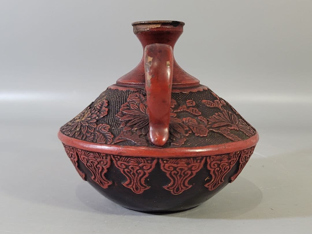 DT628 古美術 仿堆朱 陶製 水注 瓶 文房具