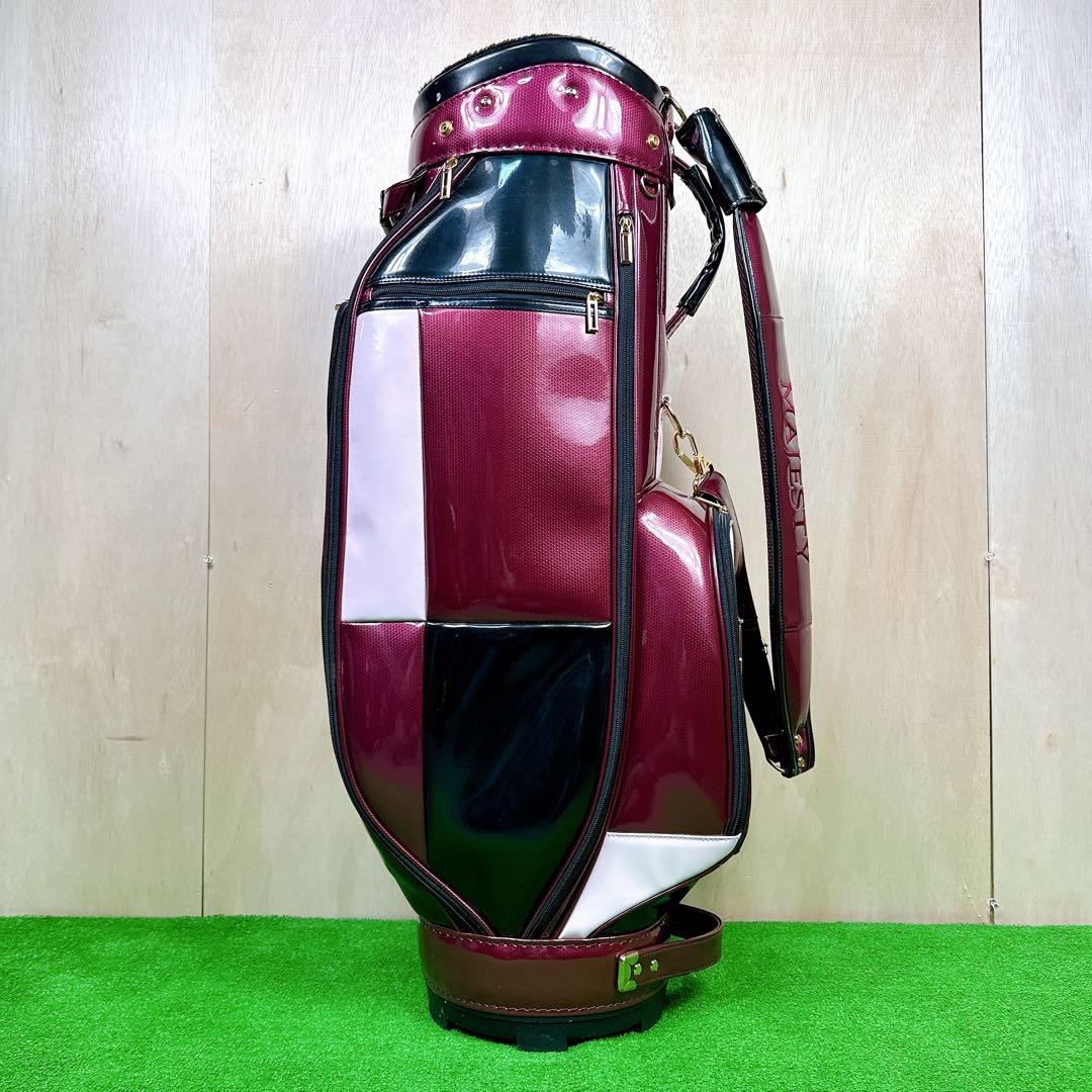 MAJESTY　キャディバッグ　カート式　エナメル素材　ワインレッド系　5分割