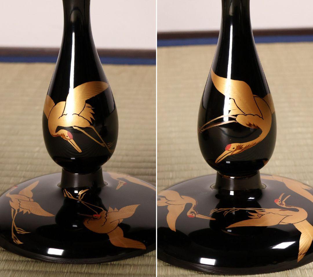 波に鶴 金銀蒔絵 高月一対 木箱 木製漆器 高坏 高槻 菓子器 【MA743】