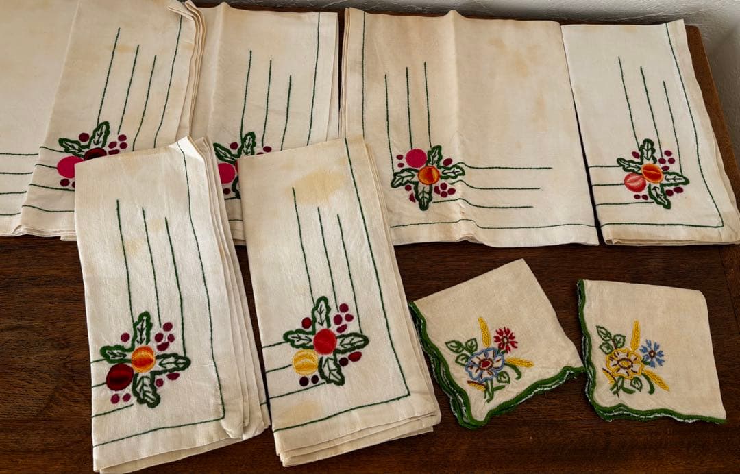 フランス　蚤の市　刺繍　ナプキン　クロス　まとめ売り