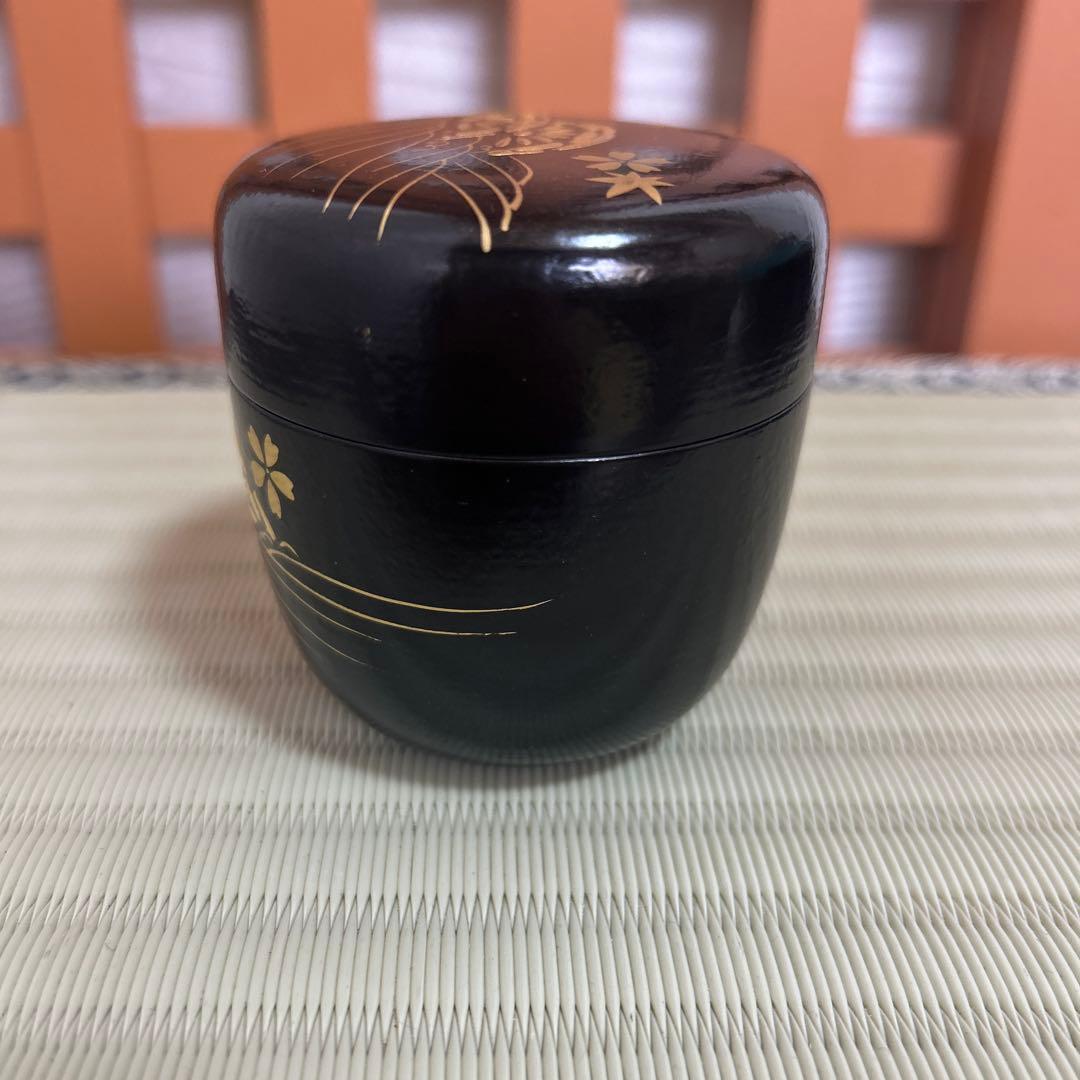 石井隆鳳作　一閑波車蒔絵　利休棗　共箱　茶道具