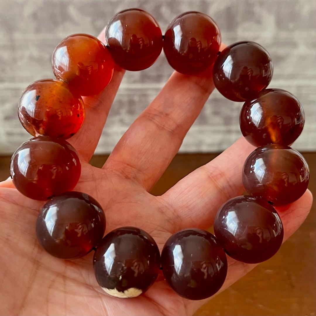 琥珀 20mm レッド ブルーアンバー ミルキー花琥珀 希少 巨大 ブレスレット
