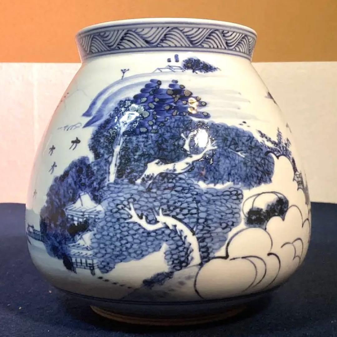 膳所陽炎園作　染付近江八景絵芋頭水指