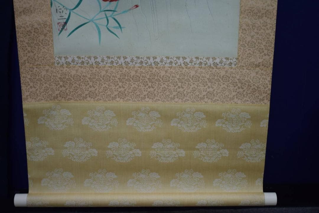 真作/鈴木欣二/涼流小禽図/桐共二重箱付/布袋屋掛軸HI-99