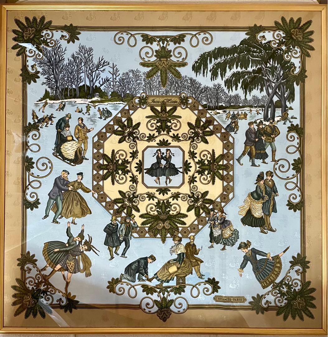 HERMESカレ90額装 Scènes de Patinageスケートの情景