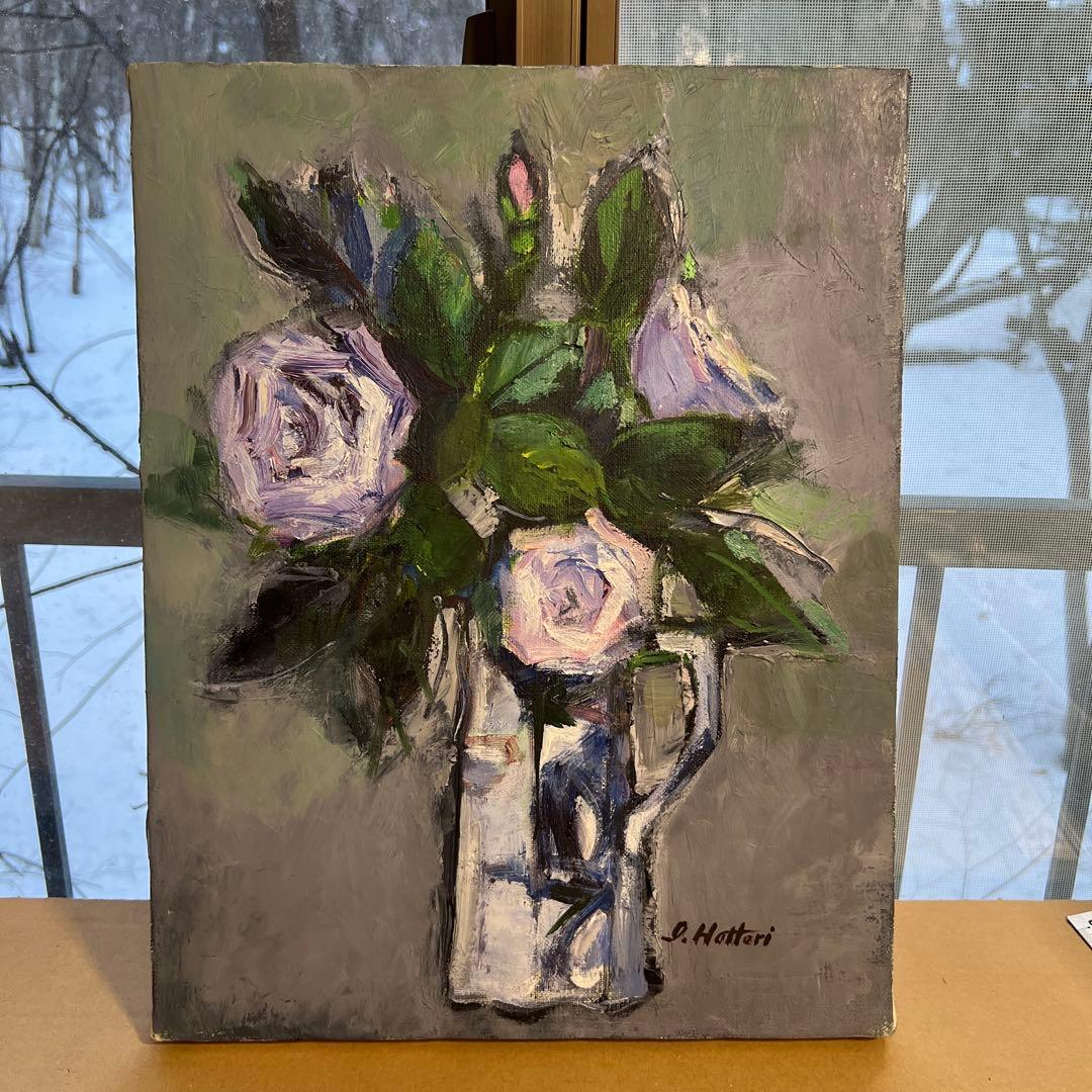 作者不詳　Hattari 油彩画 バラの花束